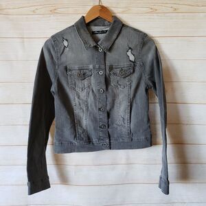 Mavi Jeans Co Distressed Denim Jean Jacket Stretch Eco-Friendly Grey Size Medium